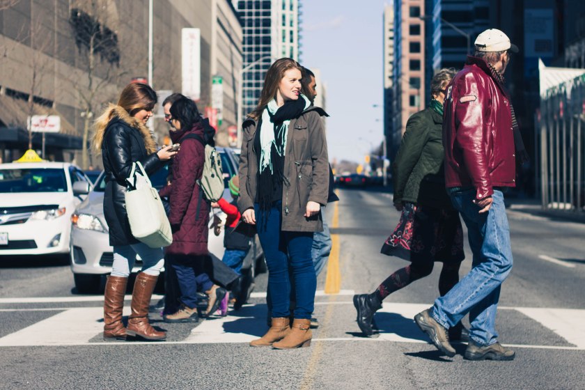 Intersection, People, Walking, Woman, Model