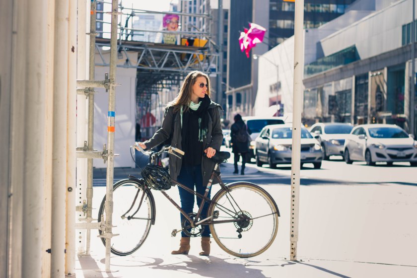 Toronto, Yonge Street, Woman, Bike, Cycling, Bloor Street