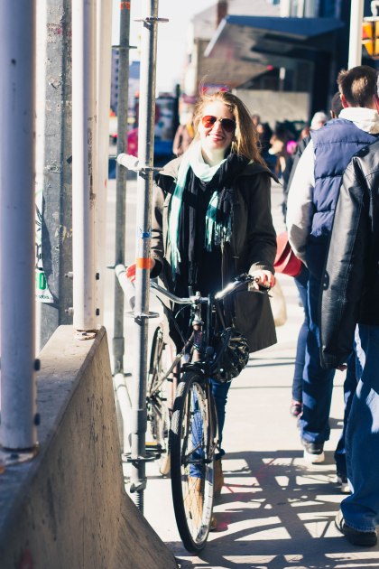 Woman, Walk, Cycle, Cyclist, Bike, Toronto, Construction
