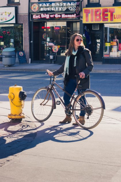 Woman, Bike, Street, Cyclist, Toronto, Fire Hydrant