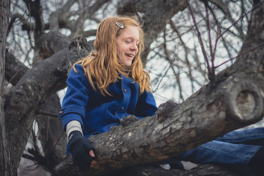 girl, tree, climb