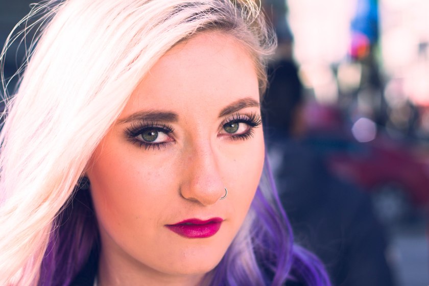 Toronto, model, purple hair, eyes, pose, portrait