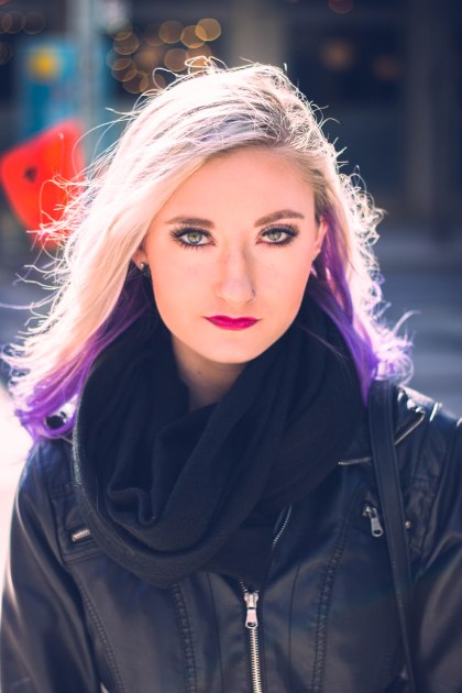 Toronto, model, purple hair, eyes, pose, portrait