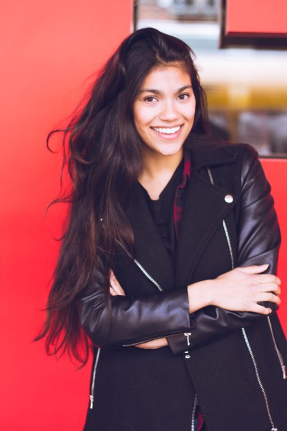 woman, portrait, toronto, model, smile, happy, red