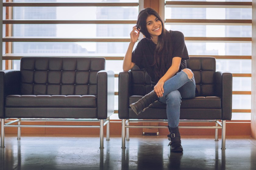 ortrait, toronto, model, smile, happy, pose, modern, chairs, architecture