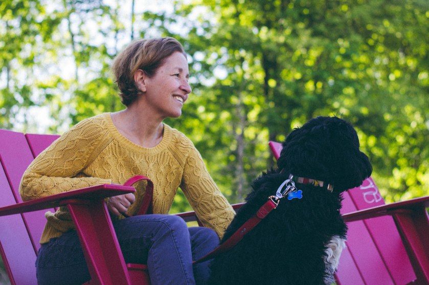woman, dog, portrait, smile, happy, family, walk, nature
