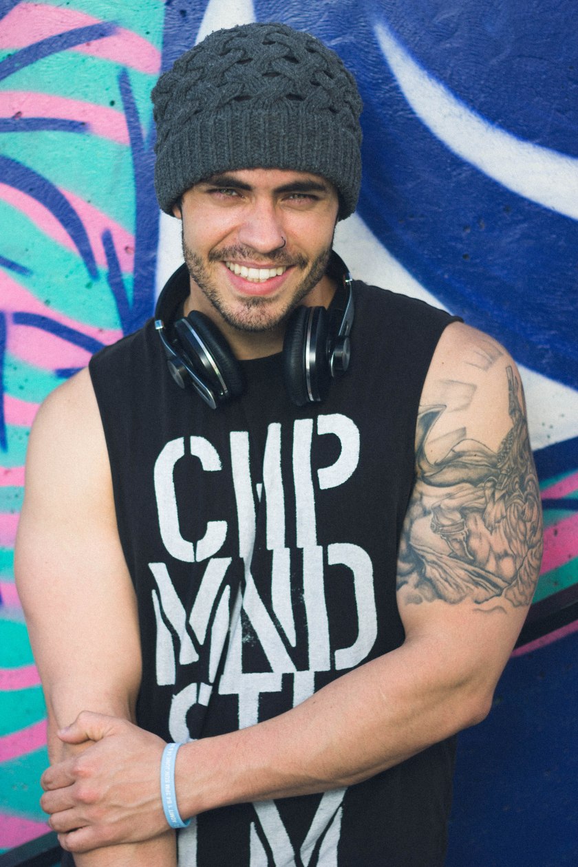 Man, male, model, portrait, smile, graffiti