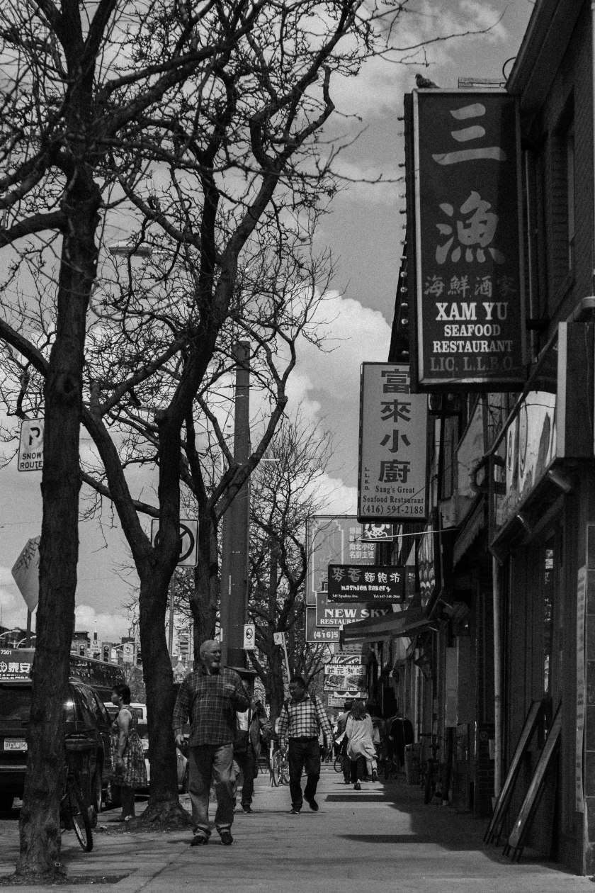 Toronto, downtown, black and white, bw, Chinatown, Spadina.