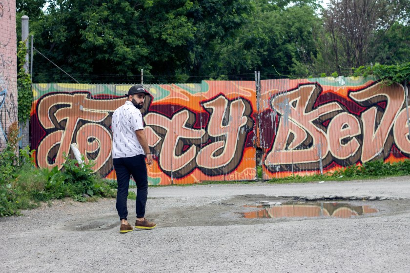 man, walk, look, graffiti