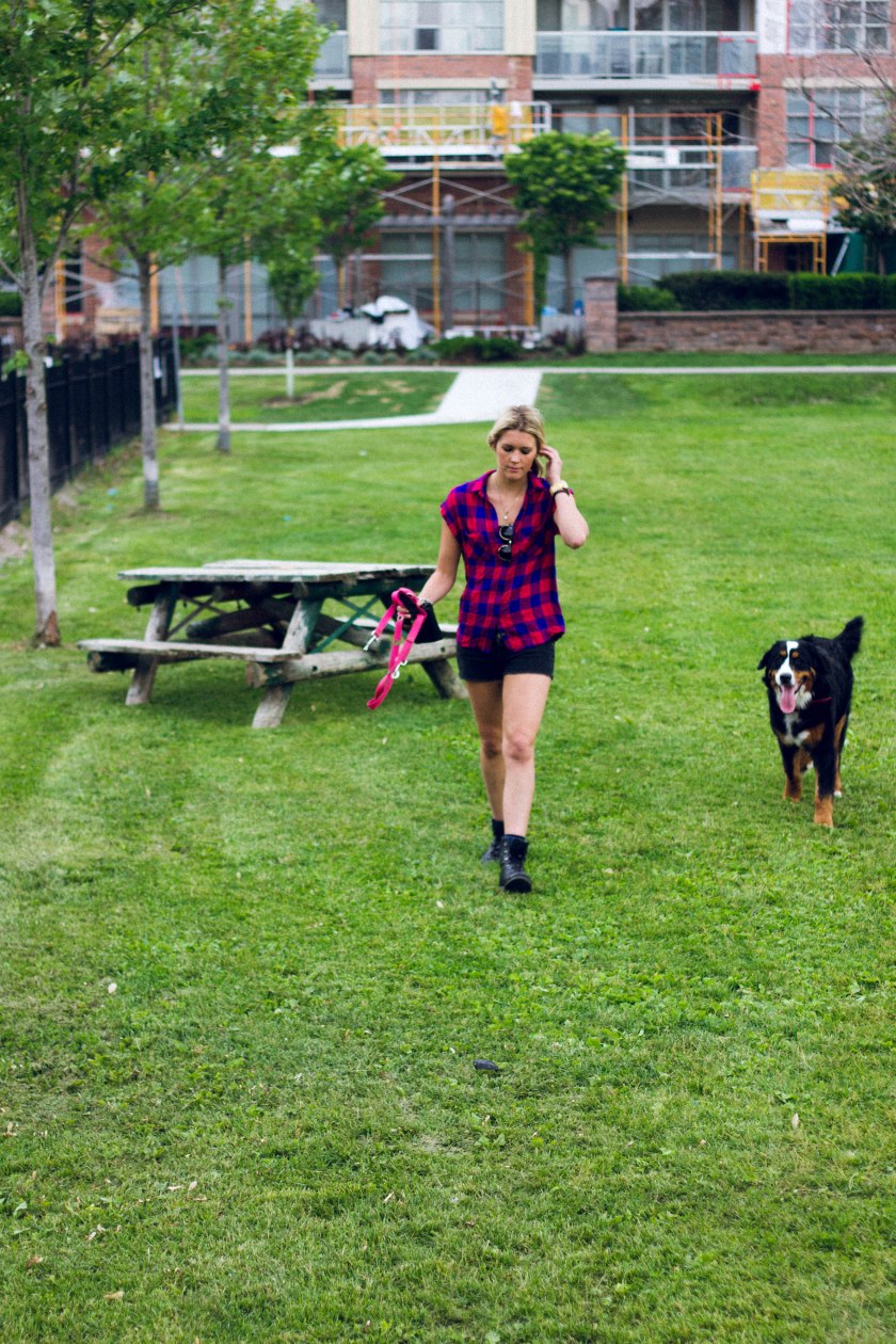 Portrait, Woman, Toronto, King Street, Liberty Village, dog, park