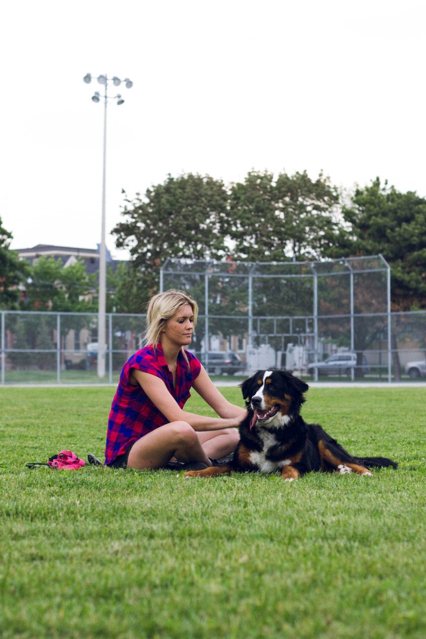 Portrait, Woman, Toronto, King Street, Liberty Village, dog, park